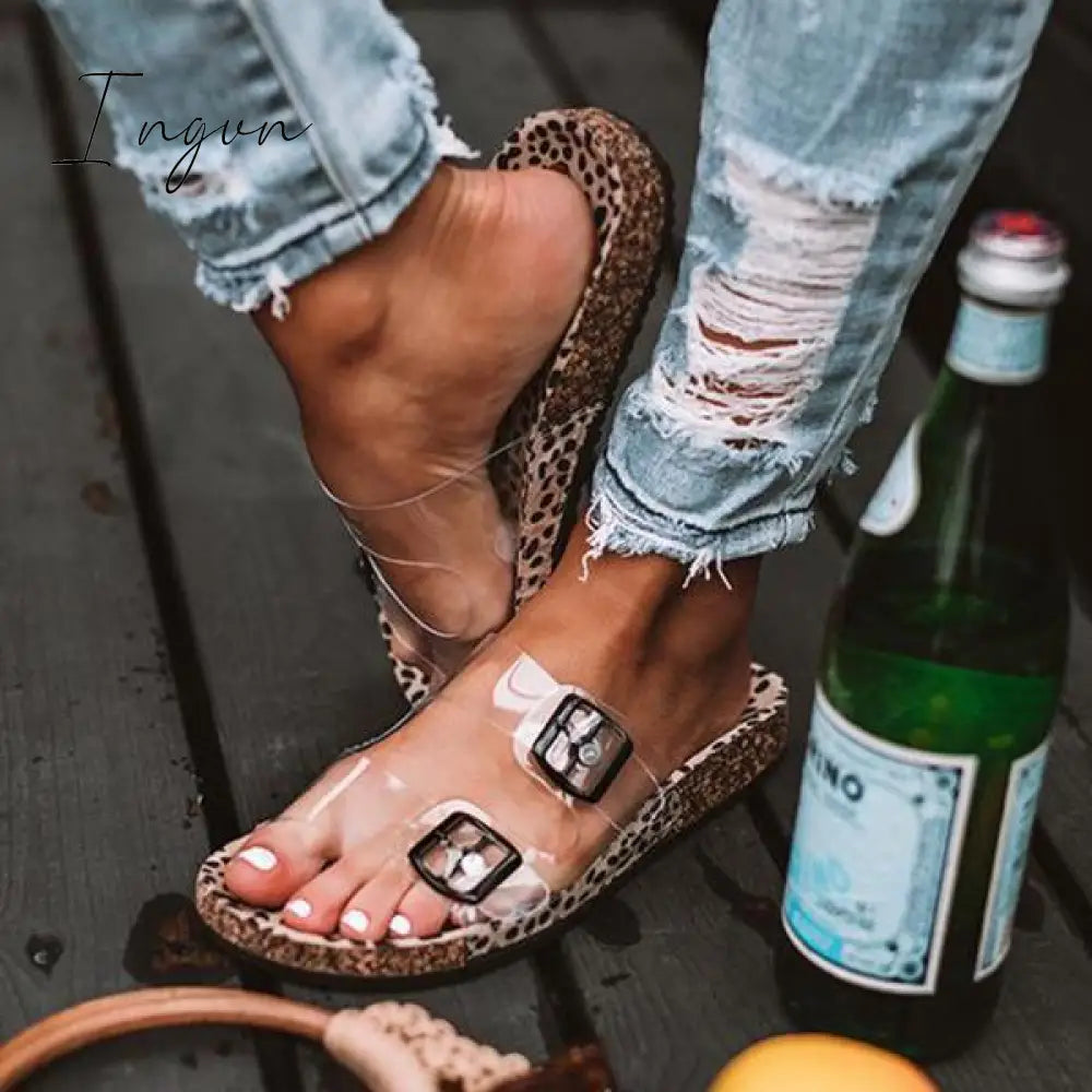 Ingvn - Clear Straps Silver Buckles Cheetah Slippers Leopard / 5