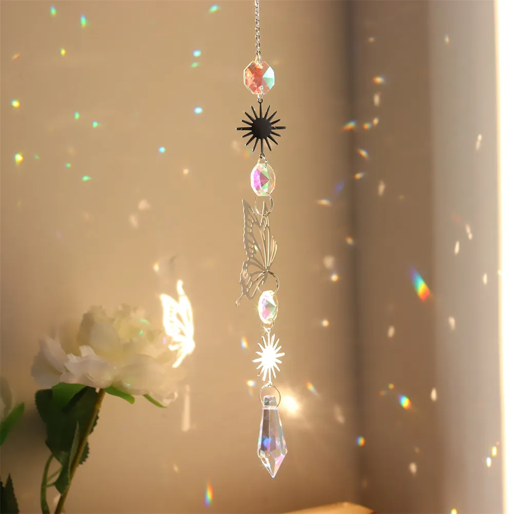 Wind Chime Crystal Light Catcher Butterfly Devil Eye Ornaments Home Decor