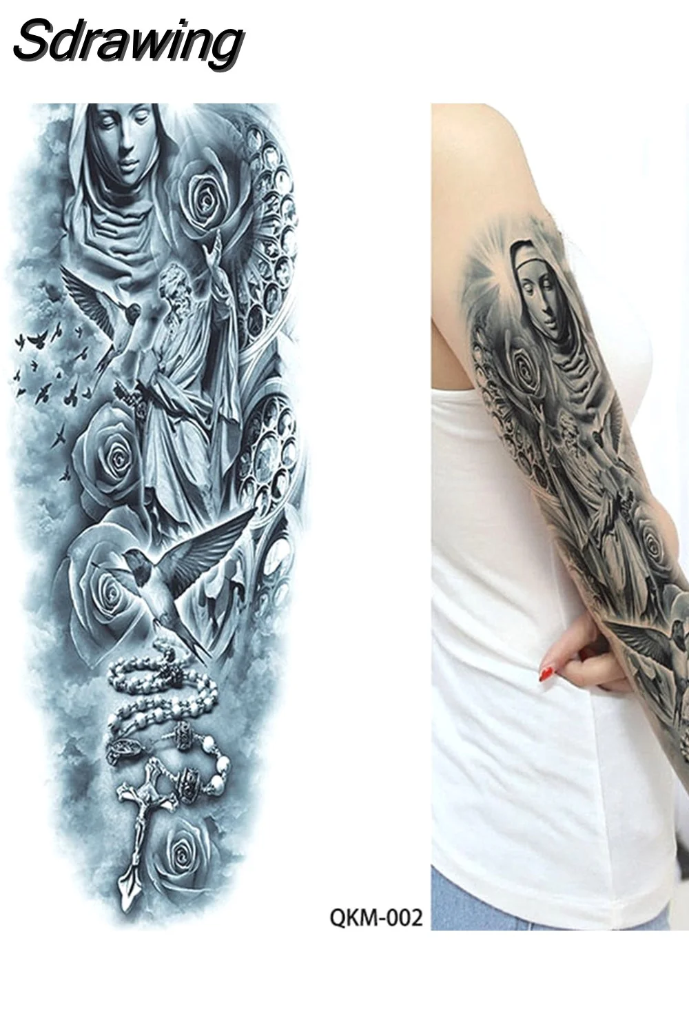 Sdrawing Full Arm Tattoo Lion Crown King Rose Waterproof Temporary Tatoo Sticker Wild Wolf Tiger Men Skull Totem Tattoo 430-1