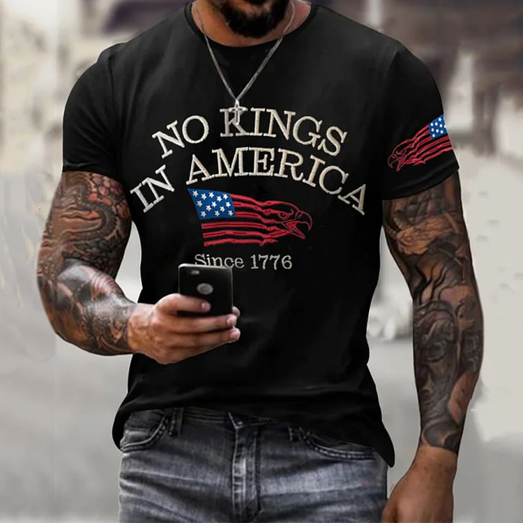 VChics Men's Retro No Kings In America Since 1776 Print T-shirt
