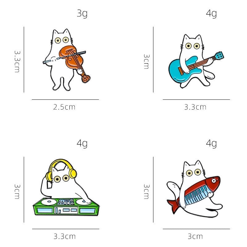 Cartoon Style Cute Pin Musical Instrument Cartoon Cat Alloy Stamping Stoving Varnish Plating Unisex Badge Brooches Collar Pin