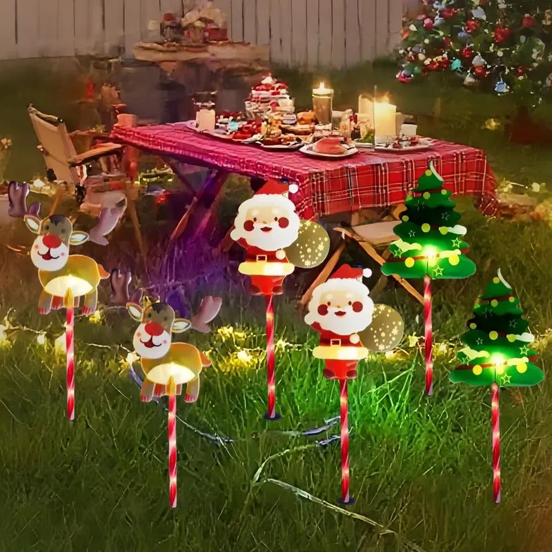 6-Pack Solar Christmas Decorative Lights Christmas-Themed LED Fairy Lights Featuring Santa Claus, Christmas Trees, and Reindeer Plastic Material IP44 Waterproof Rating Ideal for Lawn and Garden Pathway Decorations Holiday Decorations 6-Pack Solar Christmas Decorative Lights Christmas-Themed LED Fairy Lights Featuring Santa Claus, Christmas Trees, and Reindeer Plastic Material IP44 Waterproof Rating Ideal for Lawn and Garden Pathway Decorations Holiday Decorations