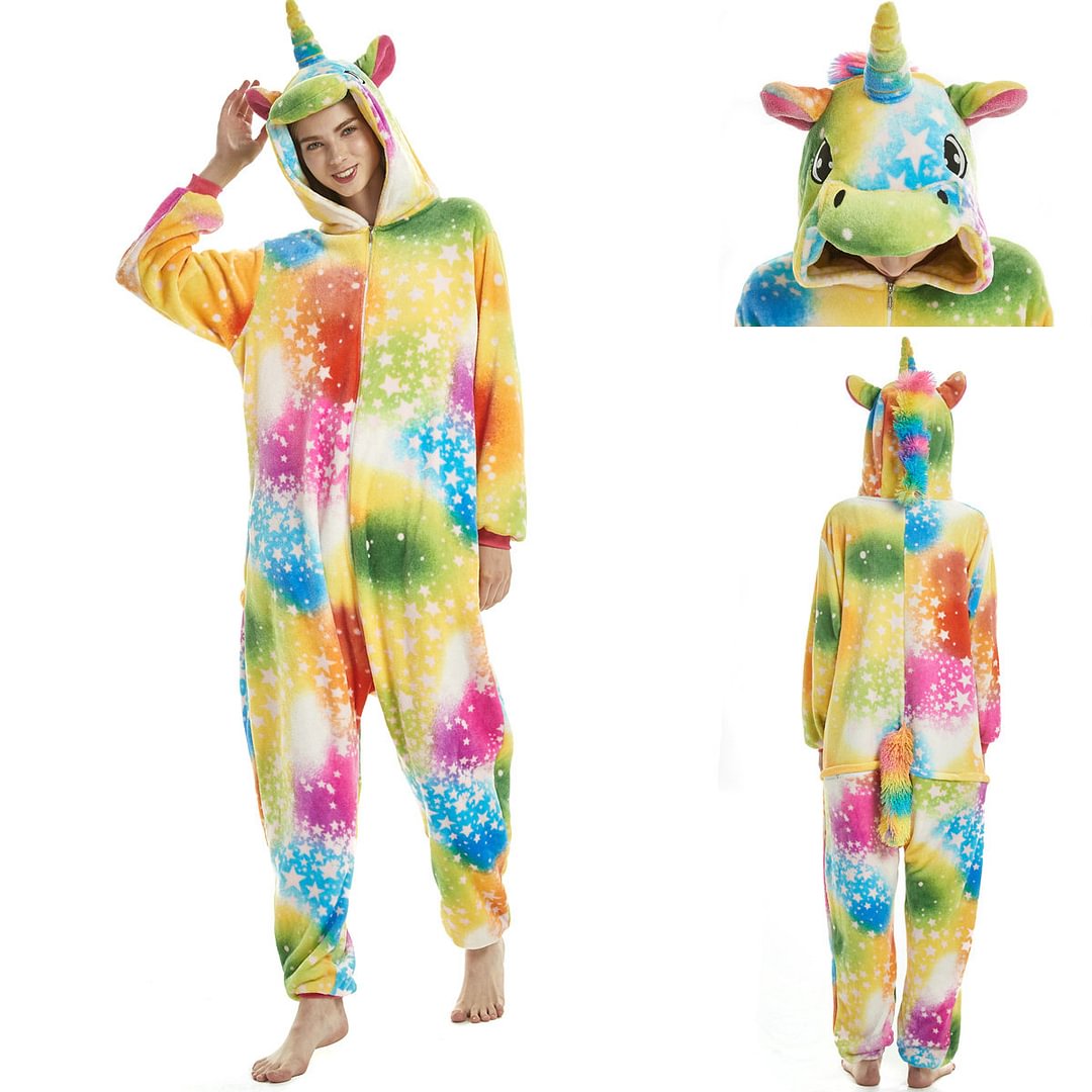 Unisex-Adult Rainbow Unicorn Kigurumi Onesies Pajamas-Pajamasbuy