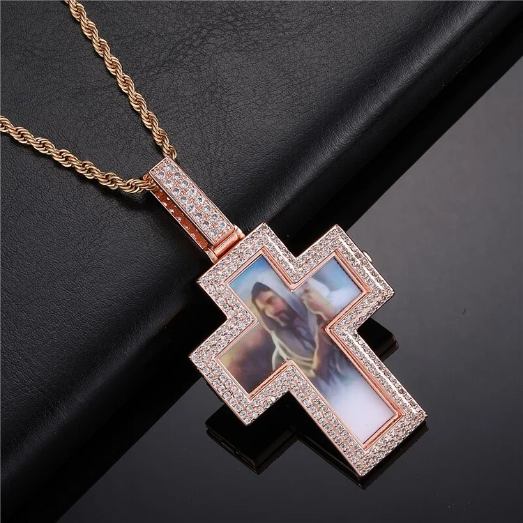 Custom Photo Cross Pendant Customized Necklace Hip Hop Jewelry-VESSFUL