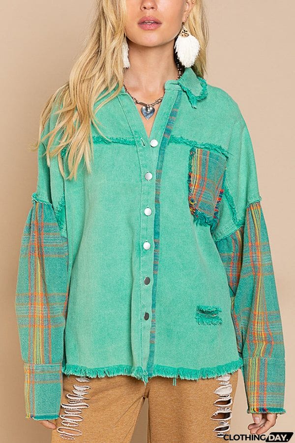 Forest Morning Plaid Button Front Shacket
