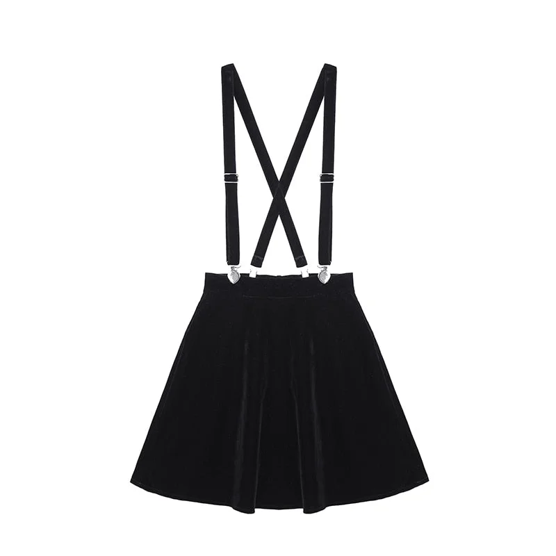 Graduation Gift  party  dress  Billlnai  2023 Clip Velvet Strap Skirts Women Gothic Harajuku Spring Summer Mini Skirts Korean Short Skirts Sexy A-Line School Skirt Black