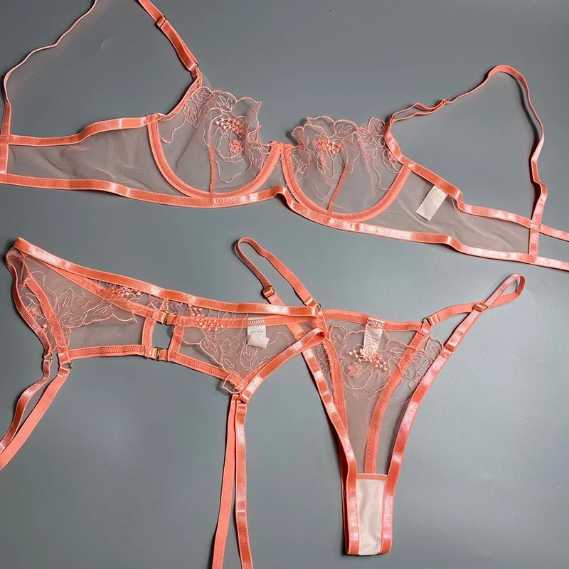 Billionm Fashion Women's Bra Panties Set Push Up Sexy Lingerie Perspective Hollowing Lace Underwear Garters Thong Suit
