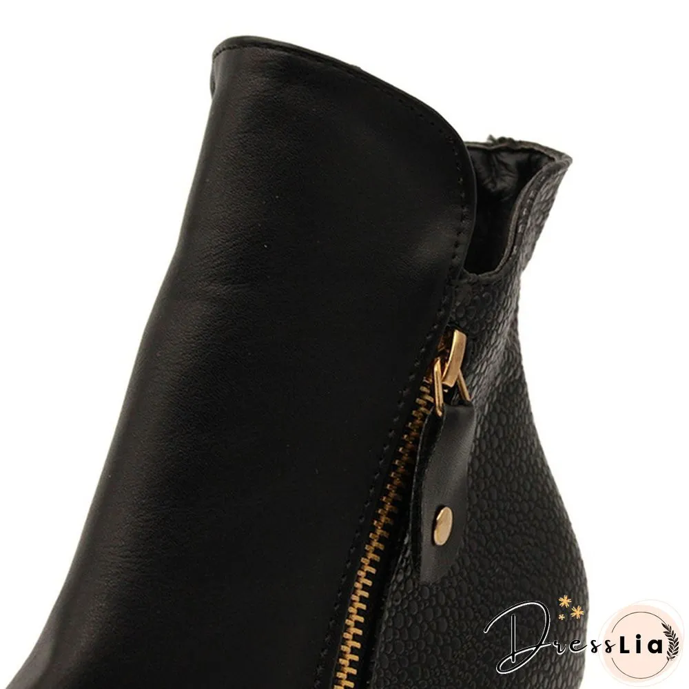 Autumn Winter Women  Martin Boots Female High Heel Thick with Side Zipper Large Size Ladies Boots