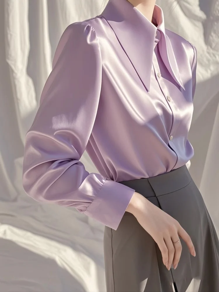 Athvotar Athvotar Spring Temperament High-End Top Female Fashion Fashion Fashion Style French Light Luxury High-End Purple Long-Sleeved Shirt