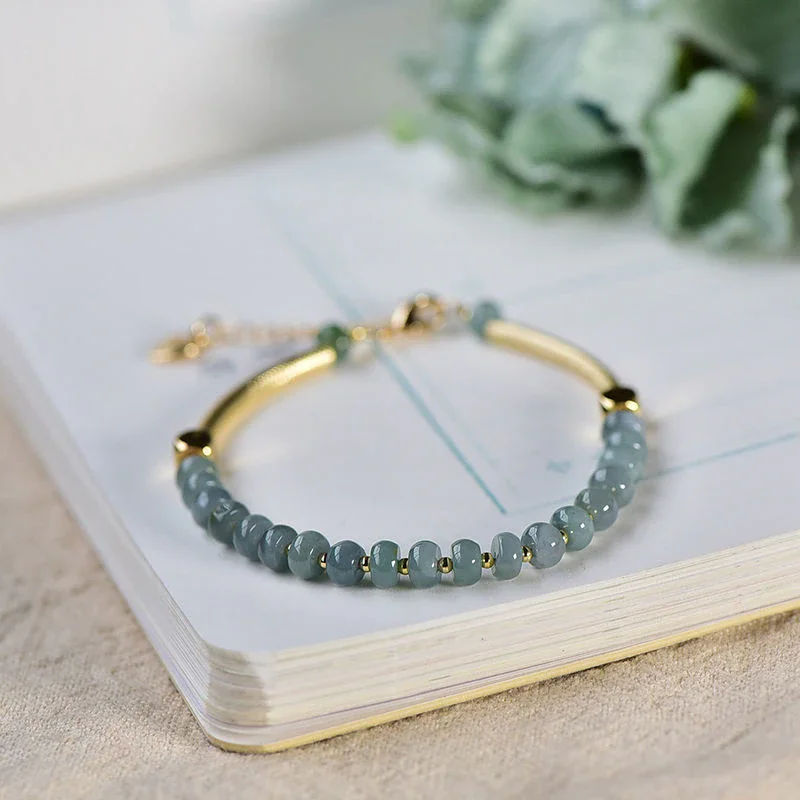 Natural Type A Jadeite Ice Blue Water Abacus Bead 14K High-Ice Bracelet with Jade Safety Buckle Hand Chain for Women - Original Design