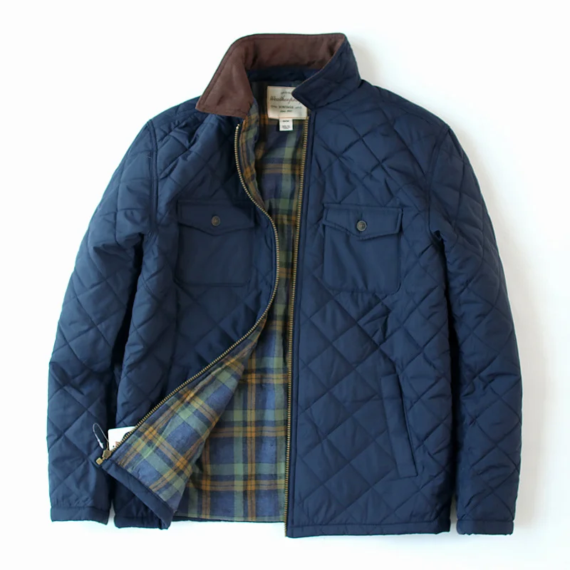 Men's  Vintage Indigo Blue Water-Resistant light Gren & Blue Plaid Flannel Lined  Quiltd Jacket Long Sleeve US Size West  Barn Jacket