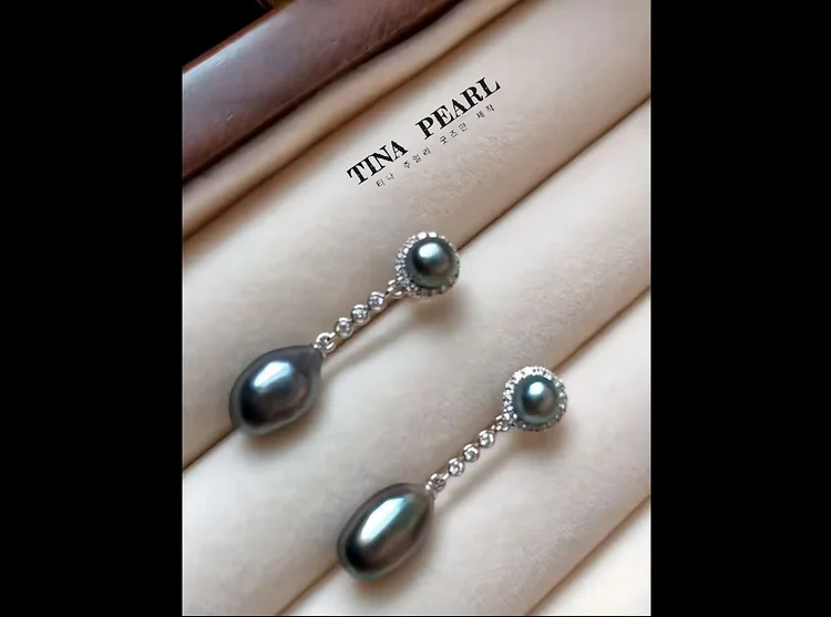 TINA Jewelry Seawater Tahiti shaped keshi+k gold diamond earrings