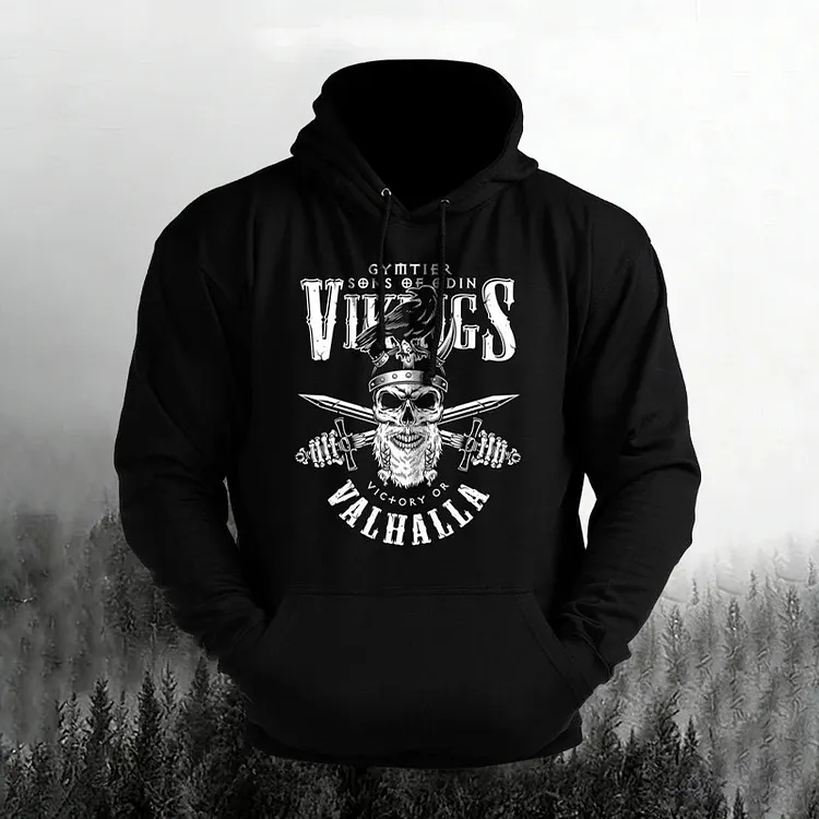 Men's Retro Viking Print Casual Hoodie