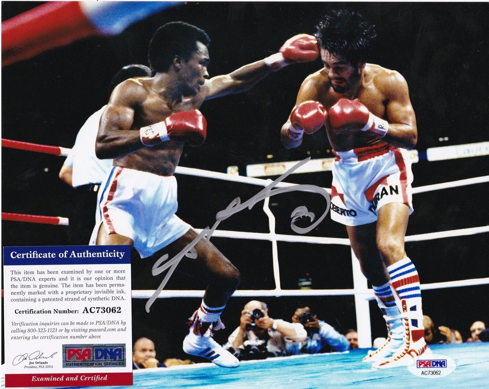 SUGAR RAY LEONARD BOXING CHAMPION W/ DURAN PSA/DNA AUTHENTICATED SIGNED 8x10