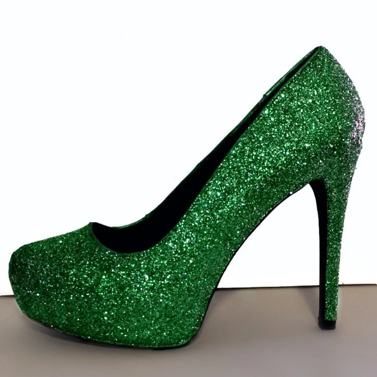 Green Sparkly Platform Pumps with Ankle Strap Vdcoo