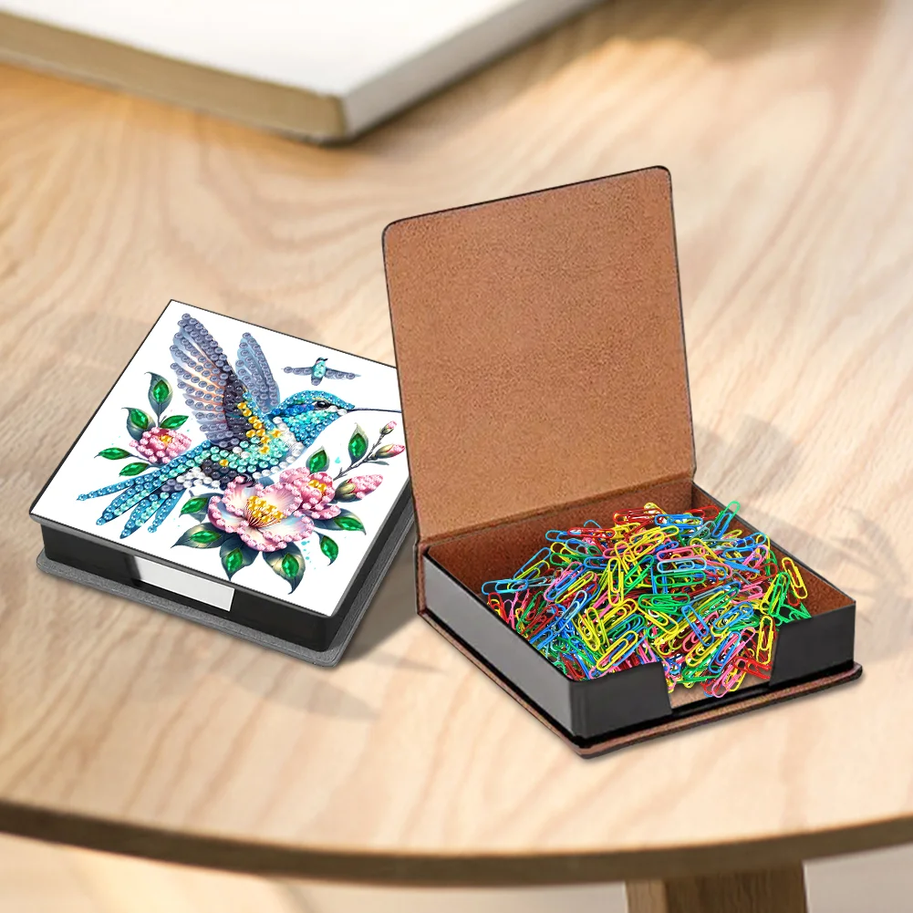 5D DIY PU Diamond Art Note Box with 160 Sheets Paper Memo Pad Holder (Bird)