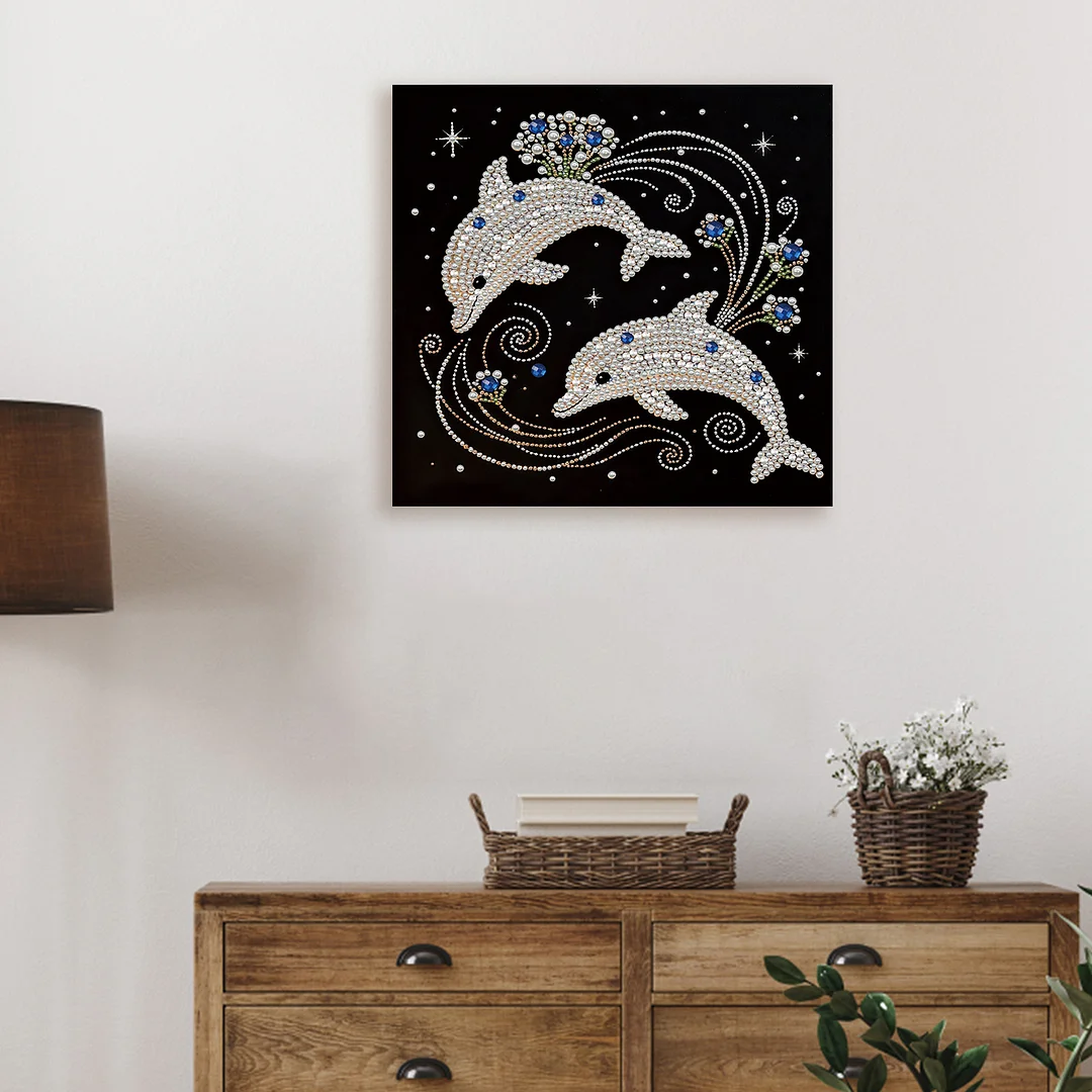 Dolphins DIY Pearl Art Diamond Painting With Frame 30x30cm for Adults Home Decor