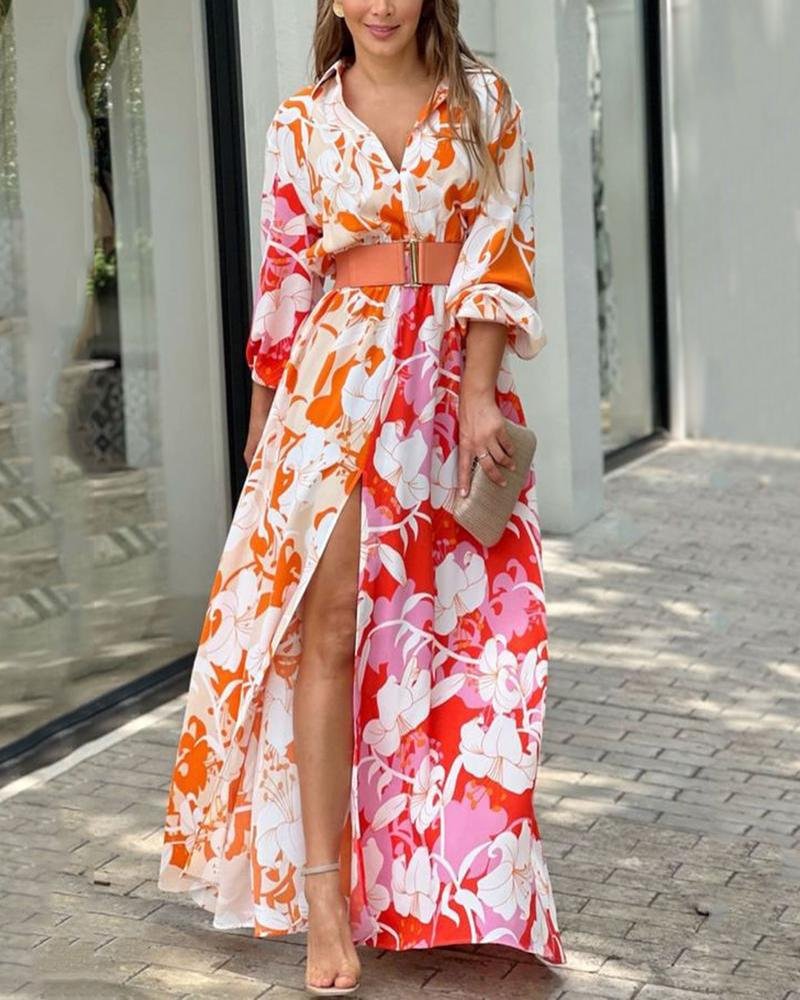 Casual Colorblock Floral Print Dress