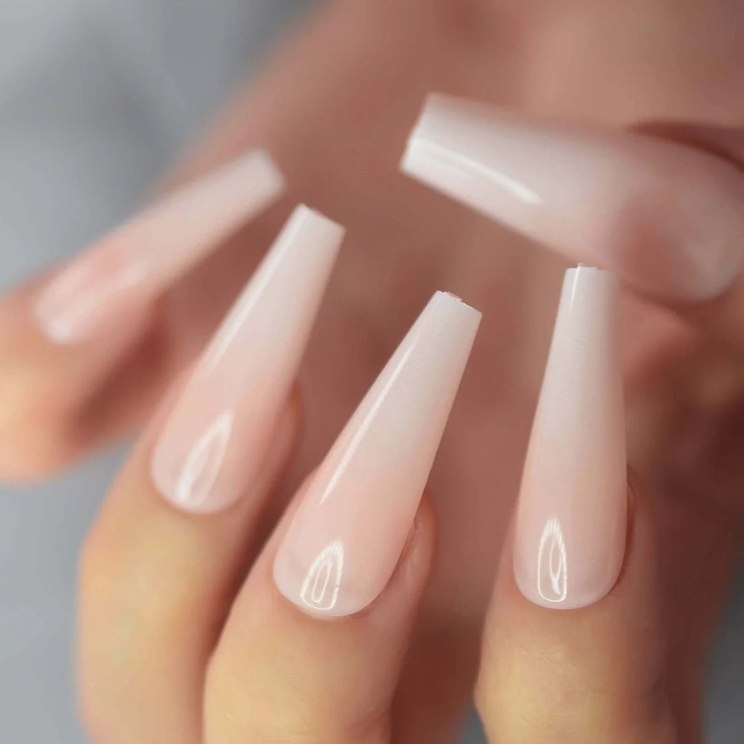Rainbow Long Press on Nails Coffin Glossy Nude Ombre Fake Nails Set Colorful Ballet Acrylic False Artificial Nail Tips For Women-Nail Inspo
