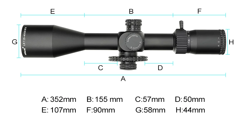 ohhunt&reg; LR 7.25-40X50 SFIR Scope,Side Parallax,Glass Etched Reticle,Red Illumination,Turrets Lock Reset,Sunshade