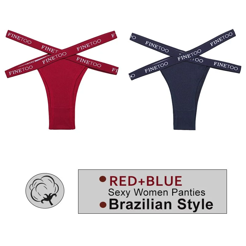 FINETOO 2PCS/Set Women's Cotton Letter Panties Hollow Out Brazilian Pantys Fashion Thong Femme Cross Strap Sexy Woman Underwear