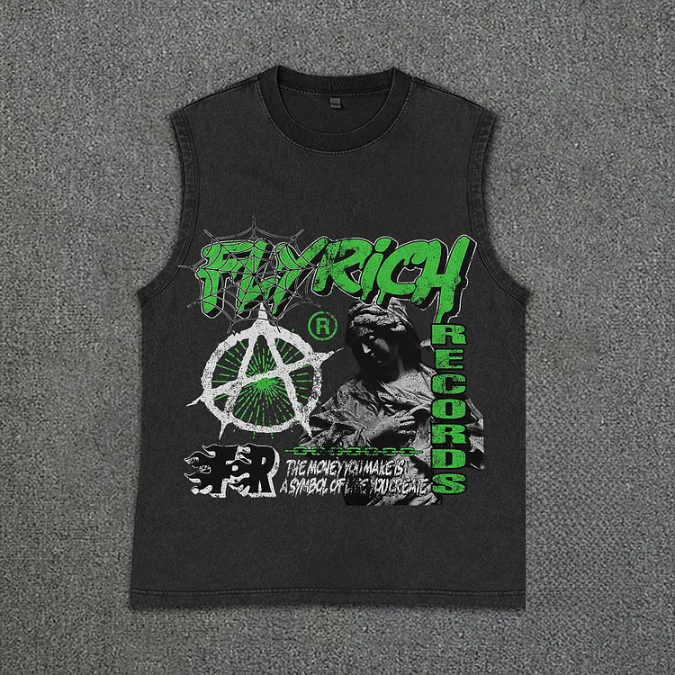 Retro Fly Get Rich Vintage 2019 Graphic Acid Washed Tank Top