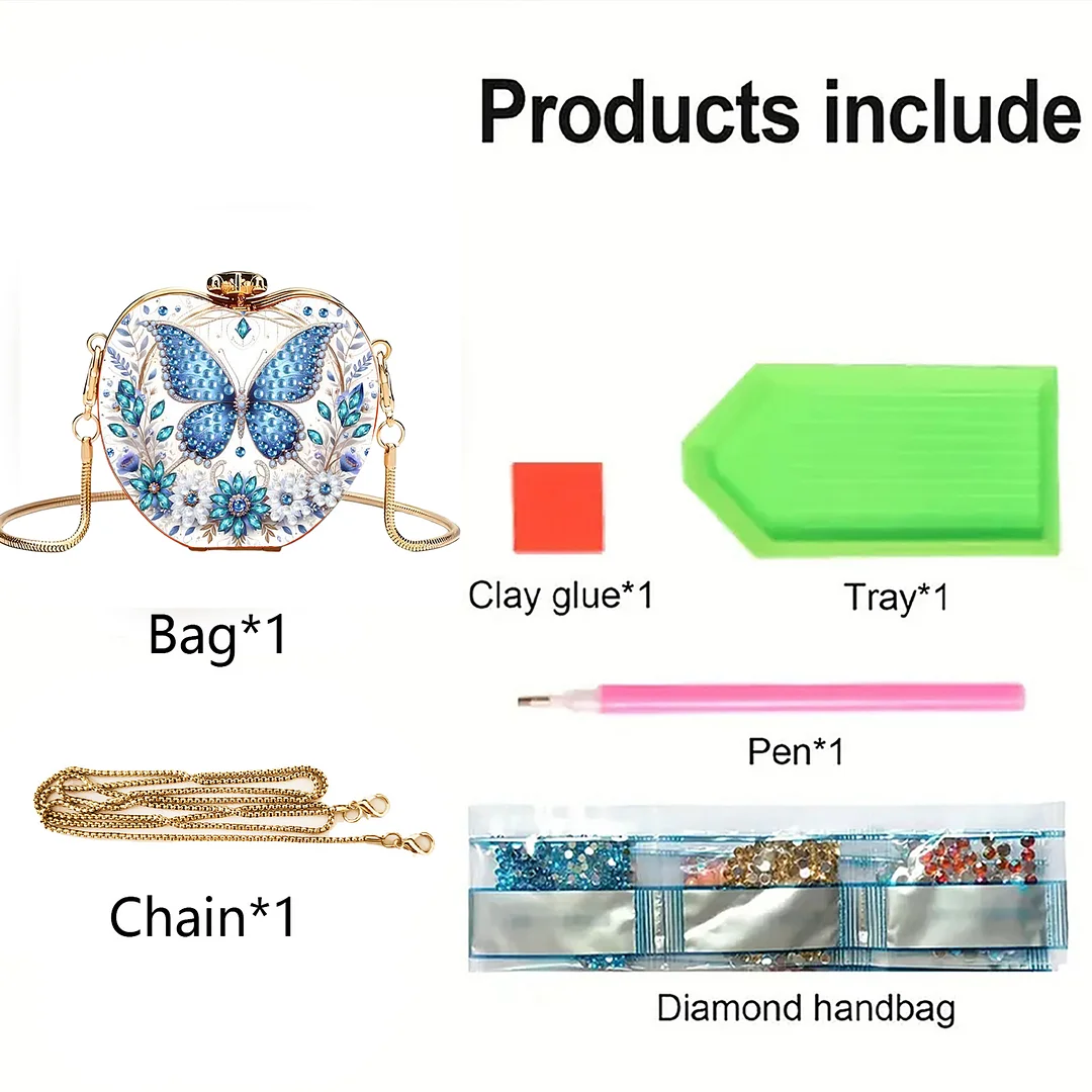 Butterfly C DIY Acrylic Love Diamond Art Painting Card Case Wallet with Chain Small Diamond Painting Crossbody Bag for Adults Women Girls Gift