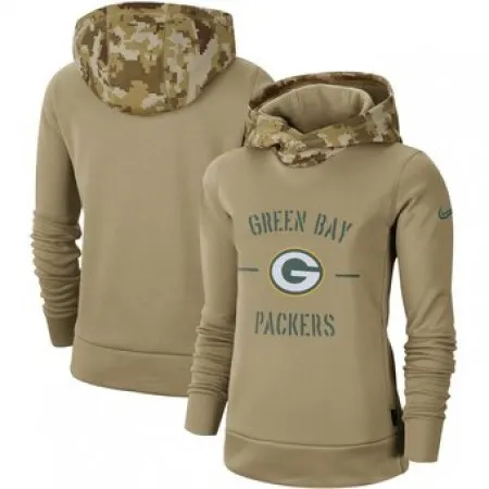 Women's Green Bay Packers  Khaki 2019 Salute to Service Therma Pullover Hoodie(Run Small)