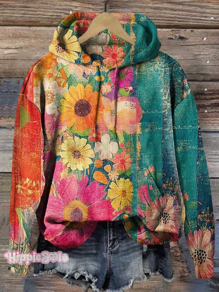 Vintage Hippie Love And Peace Flowers Casual Hoodie Sweatshirt Multicolor / S