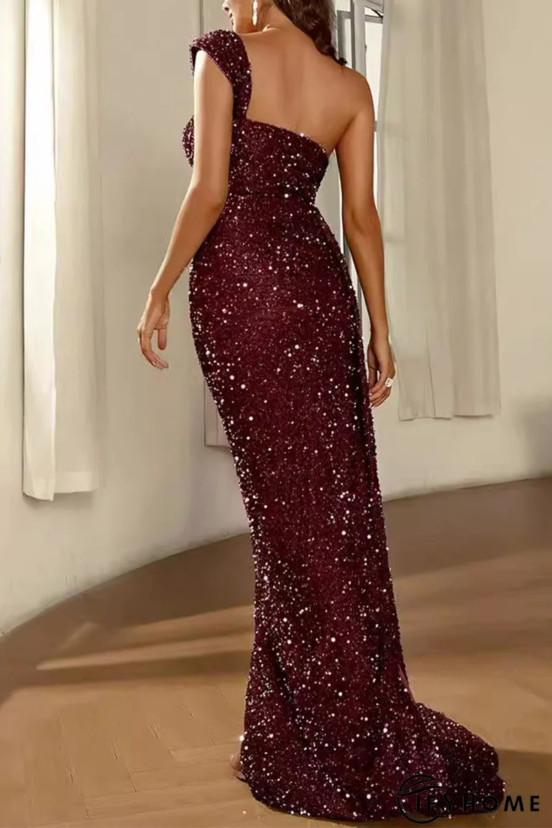 Sexy Formal Solid Sequins Slit Square Collar Evening Dresses | IFYHOME