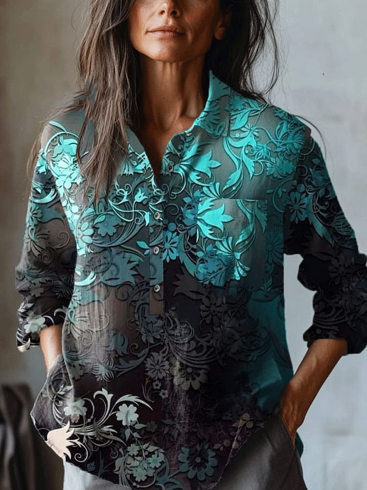 Women's   Flowers  Art Print Casual Cotton And Linen Shirt