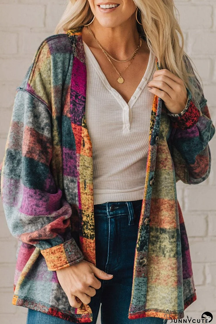 Multicolor Brushed Checked Western Buttoned Jacket