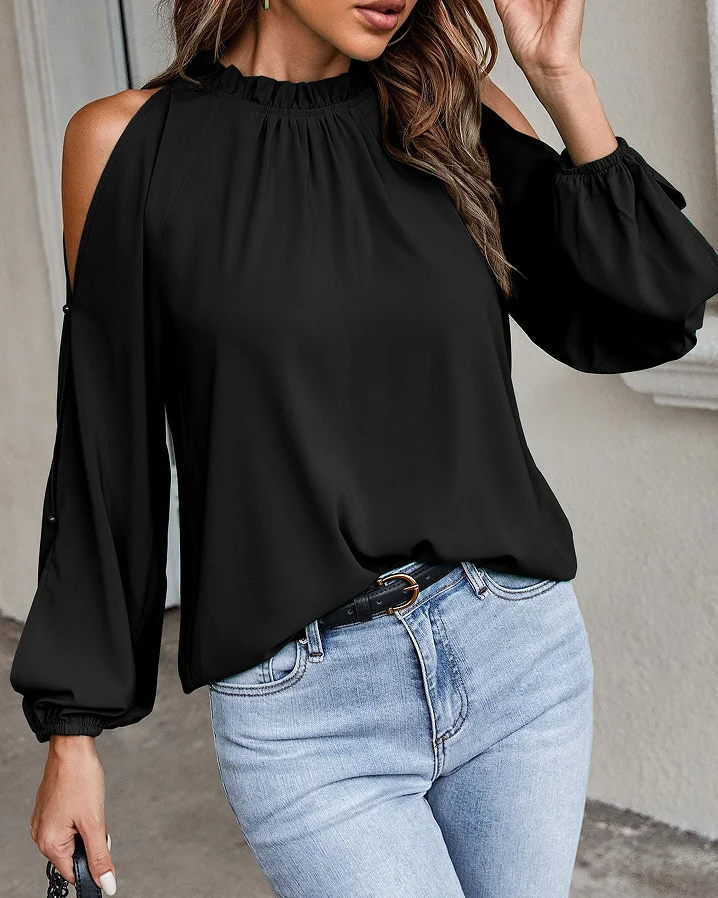 Chiffon shirt with lace collar open top