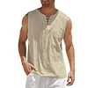 Gioiacombo&trade; Canotta in lino senza maniche con collo alto e coulisse per uomo