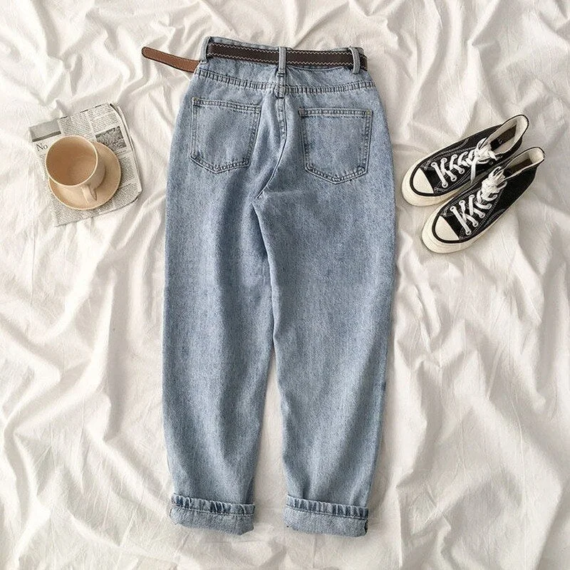 4 Colors Harem Jeans Women Korean Style Slim Vintage Washed Hipster High Waist College Ulzzang Street All-match Chic Female Fall