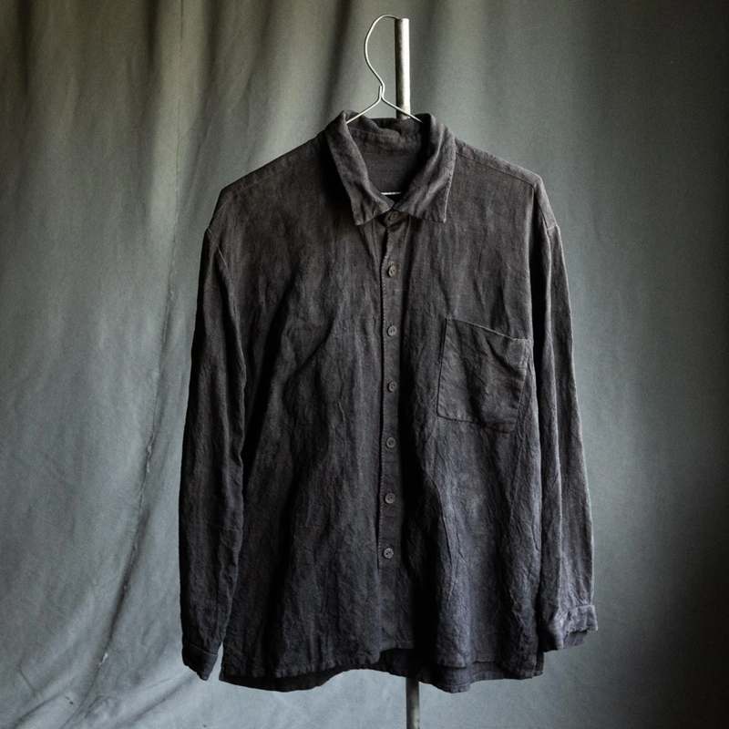 Men's Natural Grey Dyed Heavy Linen Shirt