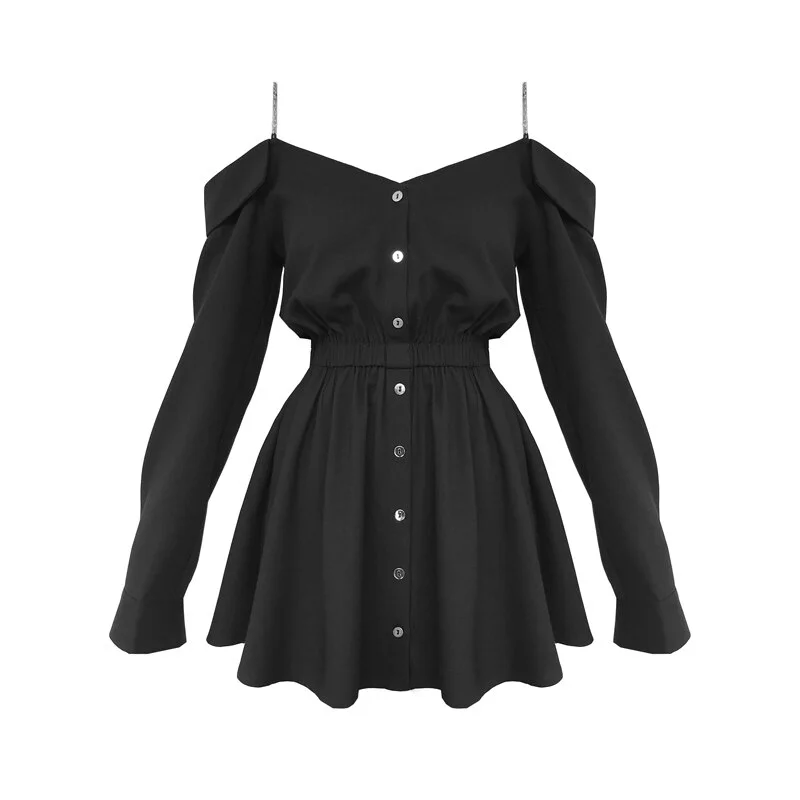 Jangj Gothic Off Shoulder Dress Punk Emo Alt E Girls Sexy High Waist Sling Jurken Spring Summer 2021 Women Long Sleeve Mini Dresses