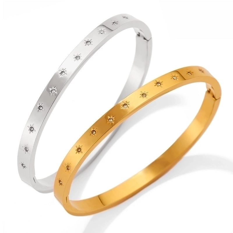 Fashion Circle 304 Stainless Steel 16K Gold Plated White Gold Plated Gold Plated Zircon Stainless Steel Bracelets In Bulk