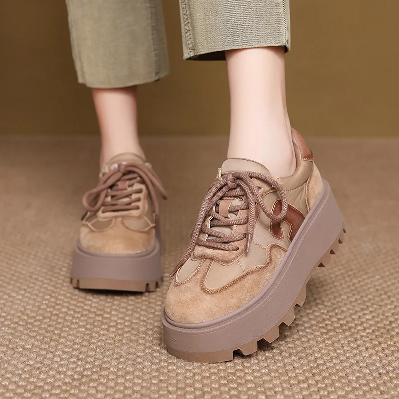 Yyvonne Retro Thick-Sedged Old Dad Shoes Autumn New Fashion Casual High-Board Shoes Women