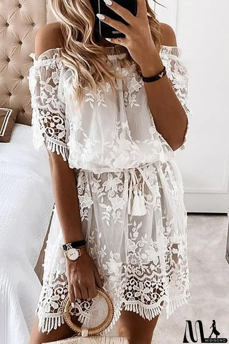MidiSono - Off Shoulder Lace Mini Dress