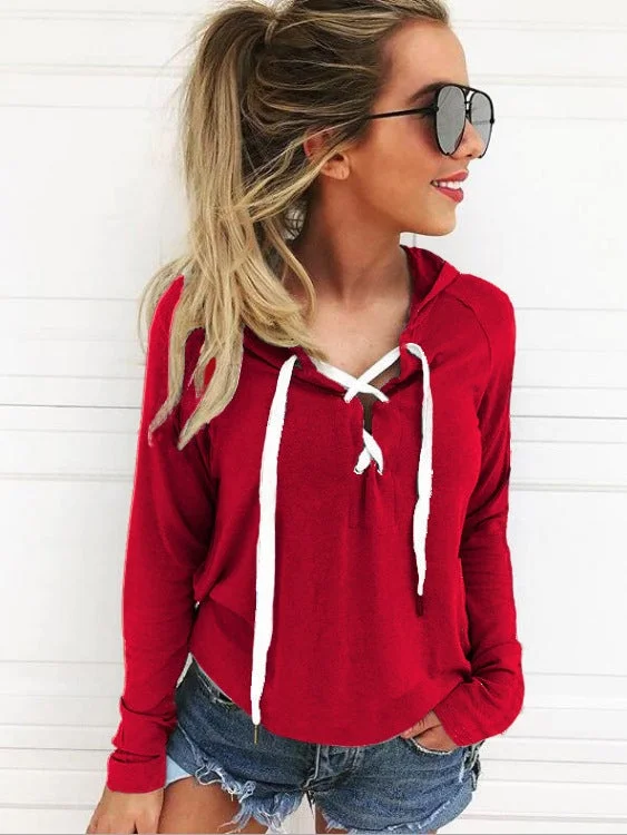 Women's Hoodie Lace Up Hoodie Pullover
