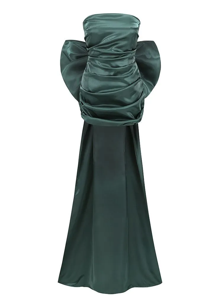 Brownm High-End Women's Sexy Folded Bag With Bosom Dress Temperament Detachable Large Bow Decoration