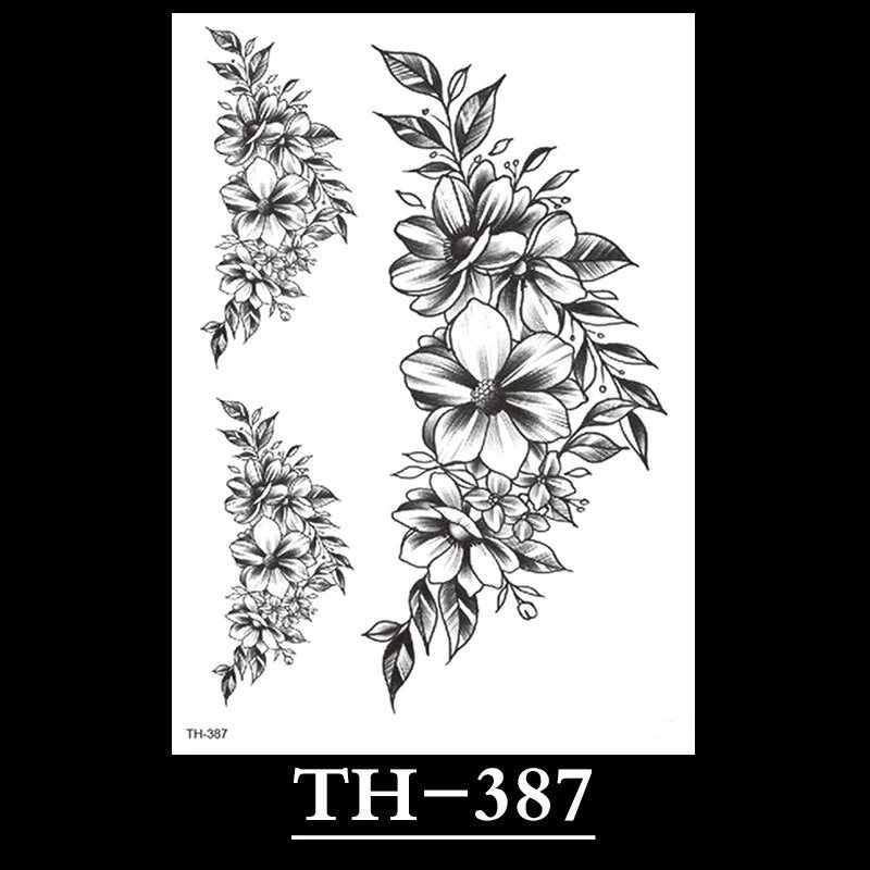 New Temporary Tattoos for Women Flower Sketch Tattoo Stickers Black and White Arm Art Snake Stickers Waterproof and Sweat Tattoo