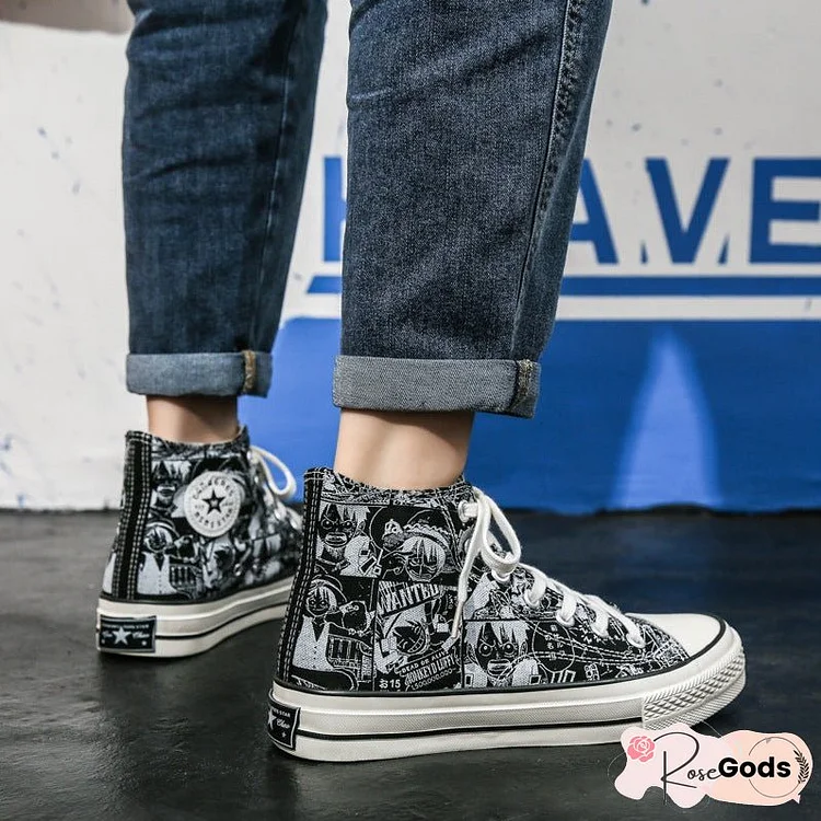 Men's Versatile Couples Spring Graffiti Canvas Shoes