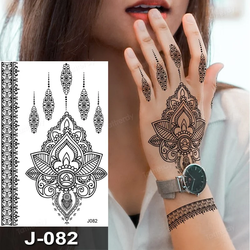 Sdrawing Temporary Tattoo Sticker Henna Mehndi Totem Flash Tatto Butterfly Flower Hand Fingers Body Art Arm Fake Tatoo Women