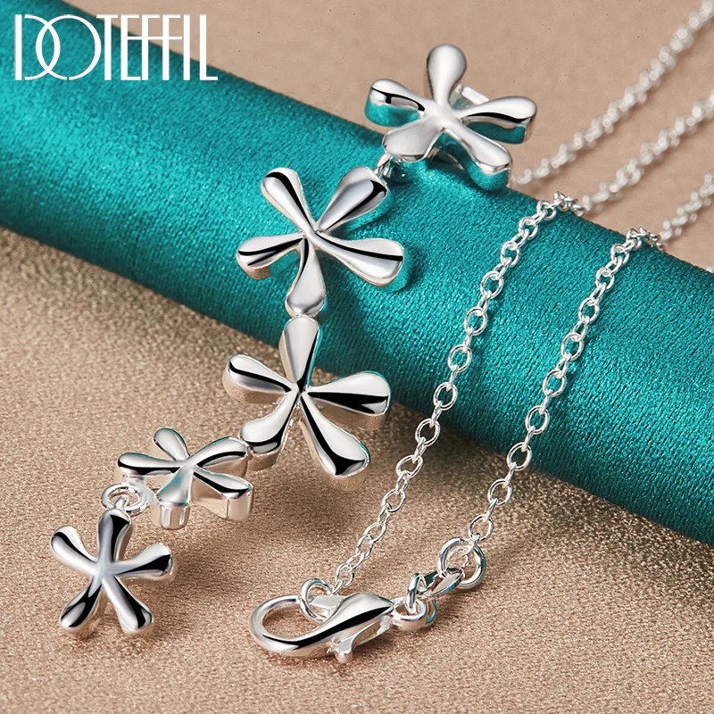 DOTEFFIL 925 Sterling Silver 16/18/20/22/24/26/30 Inch Chain Flower Long Pendant Necklace For Woman Jewelry