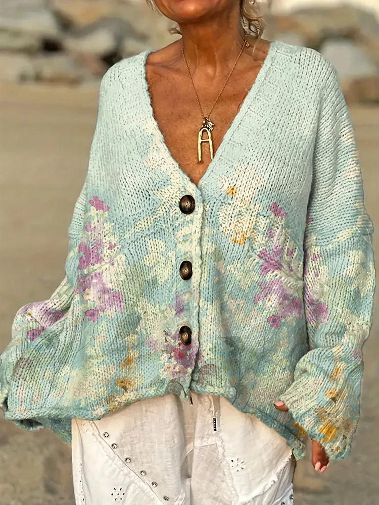 Women's Vintage Floral Pattern Art Print Casual Pullover Sweater