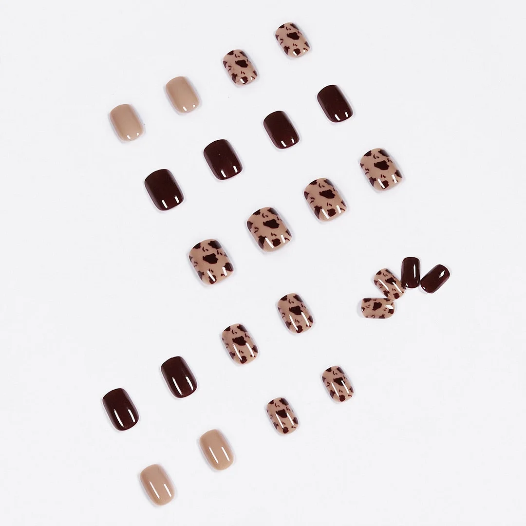 24pcs Brown Leopard Pattern Fake Nails Full cover Fake Nails Glue DIY Manicure Nail Art Tools-Nail Inspo