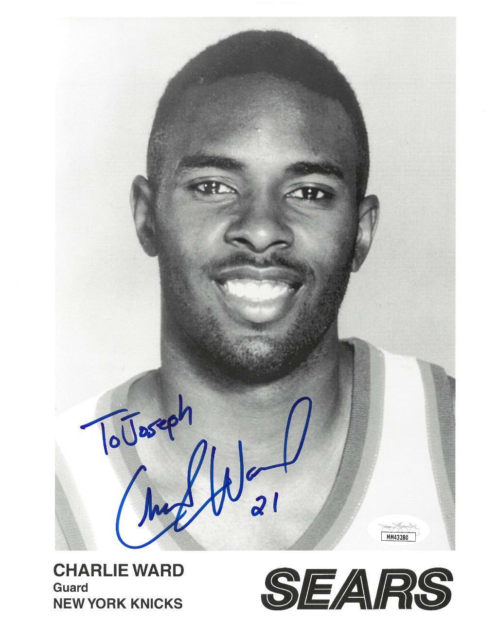 Charlie Ward Signed NY Knicks Authentic Autographed 8x10 B/W Photo Poster painting JSA #MM43280