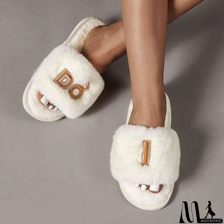 Faux Fur Open Toe Slippers